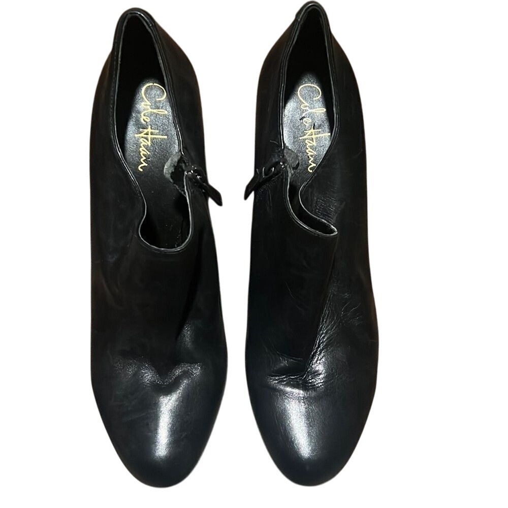 Cole Haan Black Leather Booties Ankle Boots Heels Pointed Toe Zip Up size 11